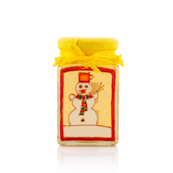 Ručne maľovaný pohár s medom snehuliak